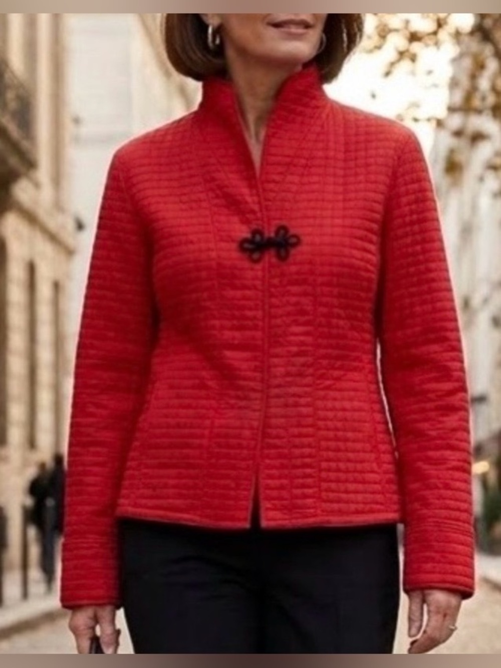 Harve Benard Quilted Red Mandarin-Collar Jacket - Picture 1 of 8